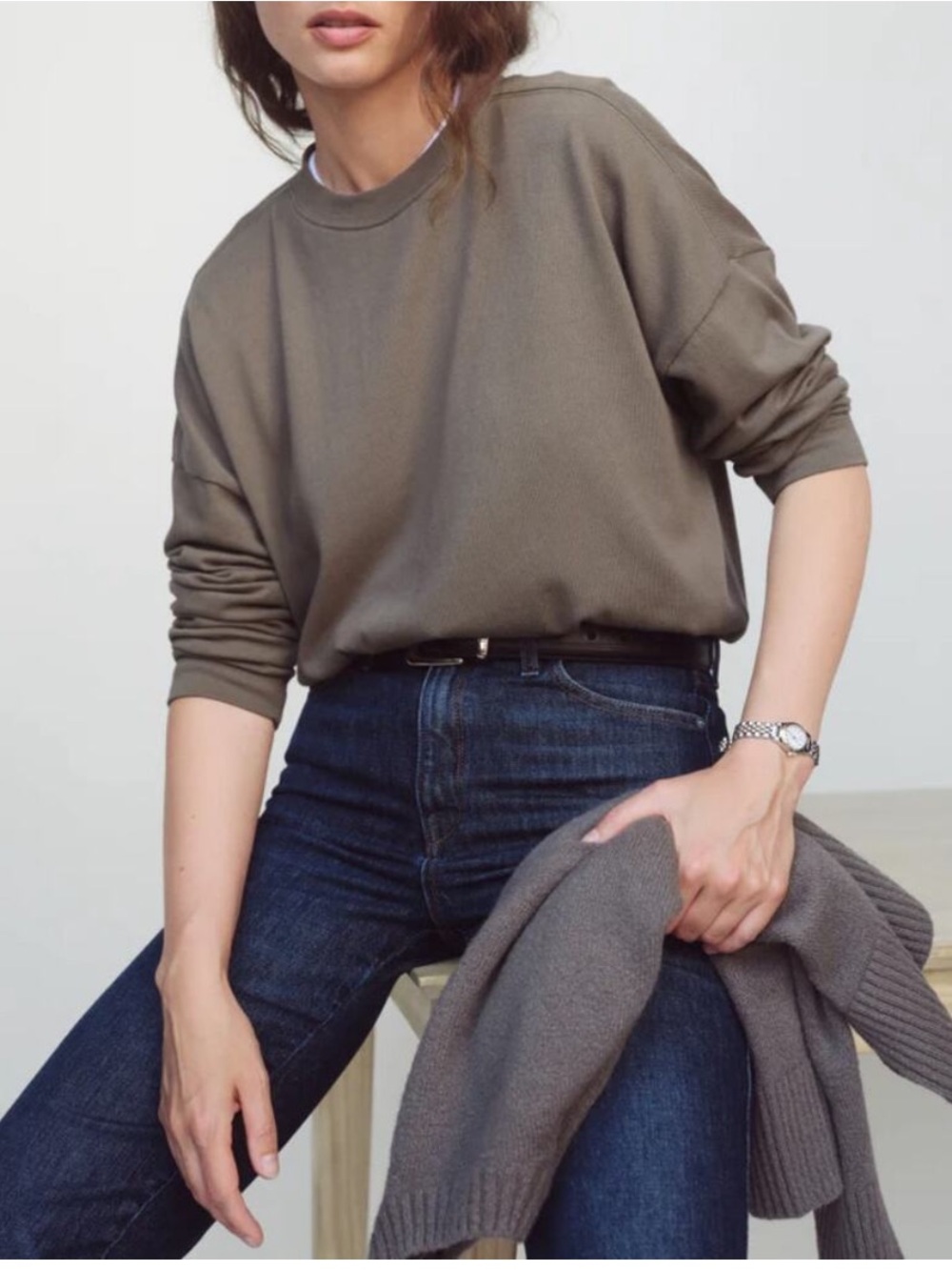 AYR Top The Early Morning Tee Long Sleeve Ribbed in Seattle Taupe